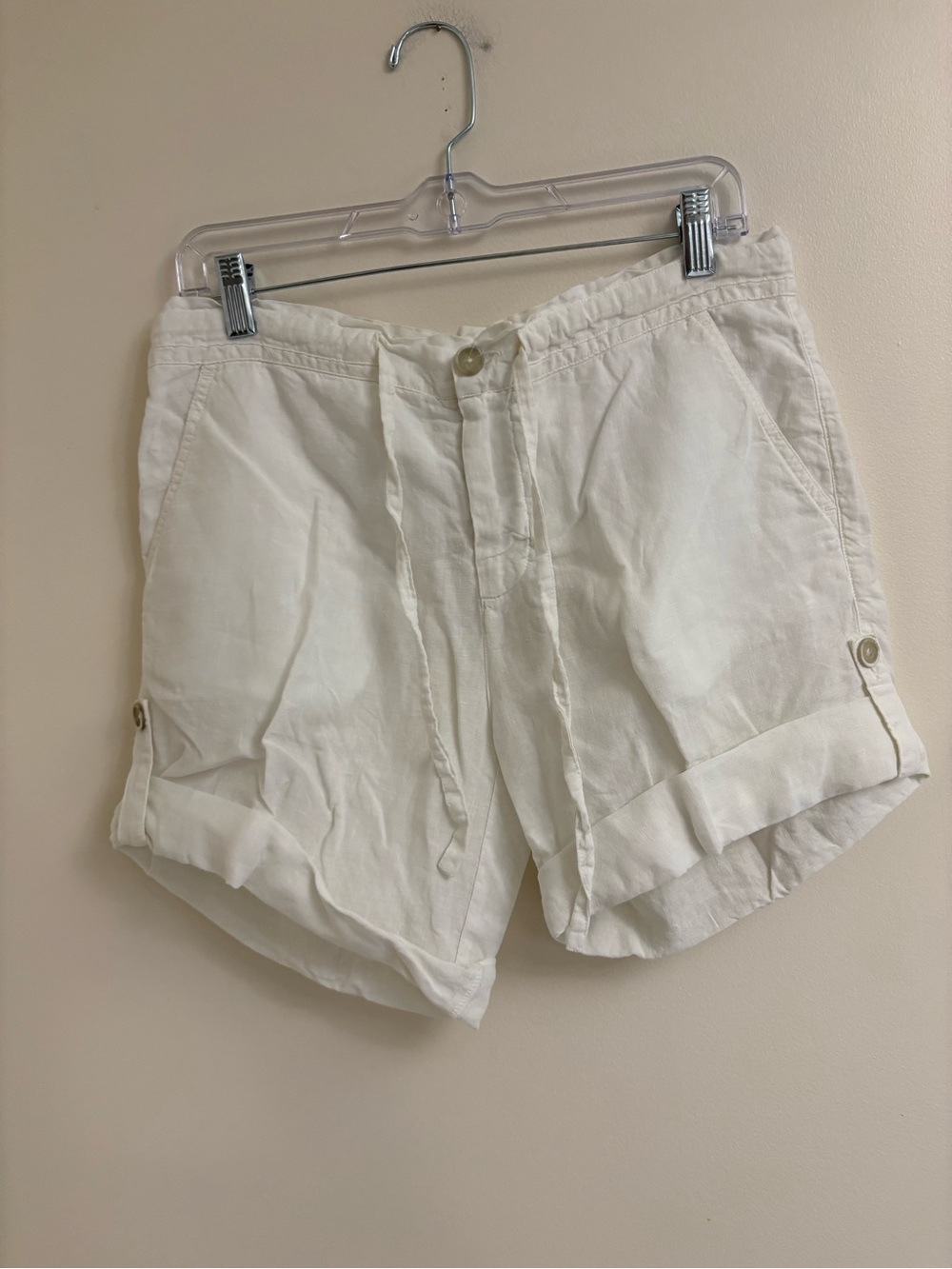 120% Lino White 100% Linen Drawstring Shorts IT 44 US 8 M Italy Luxury resort